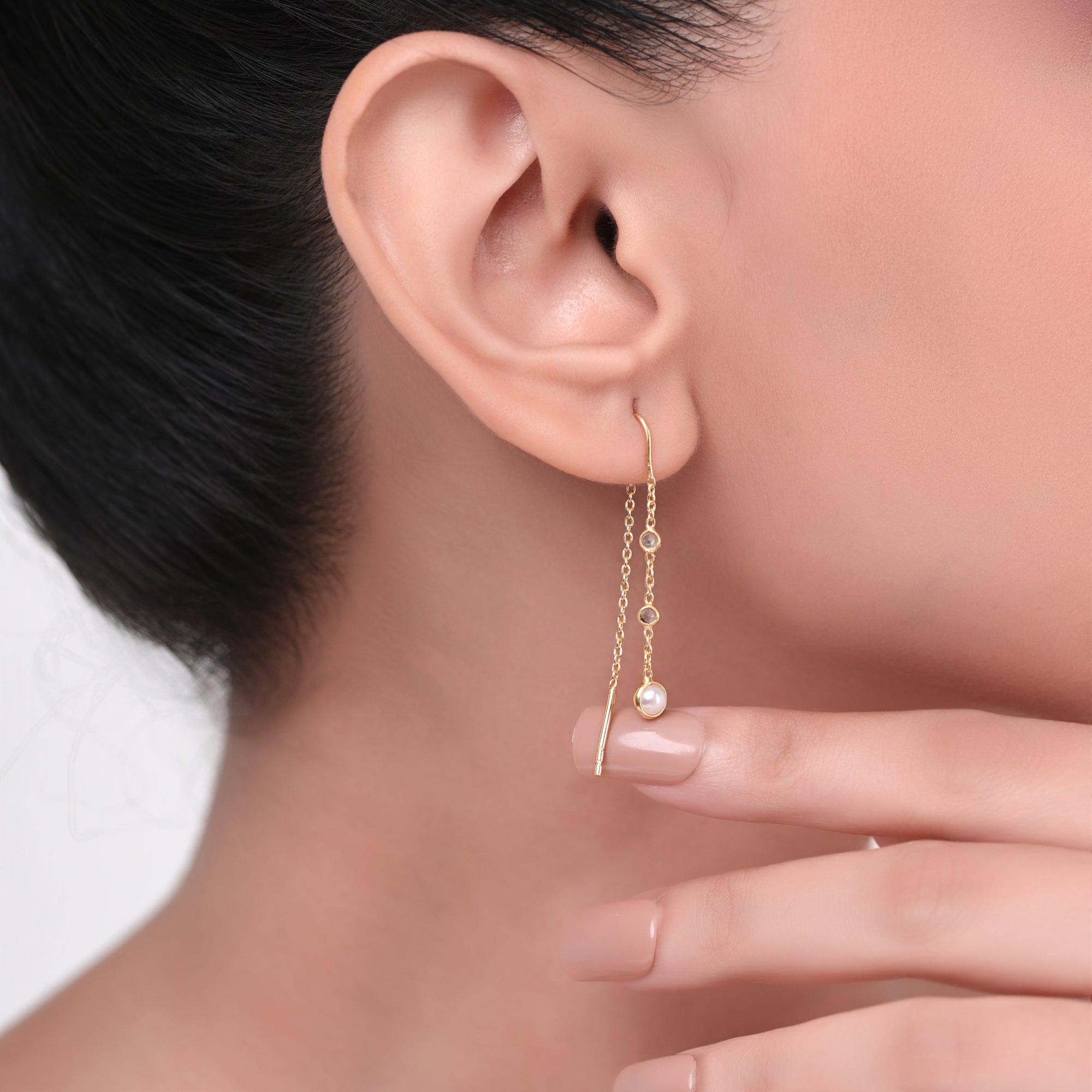The Ocean Pearl Threaded Earrings